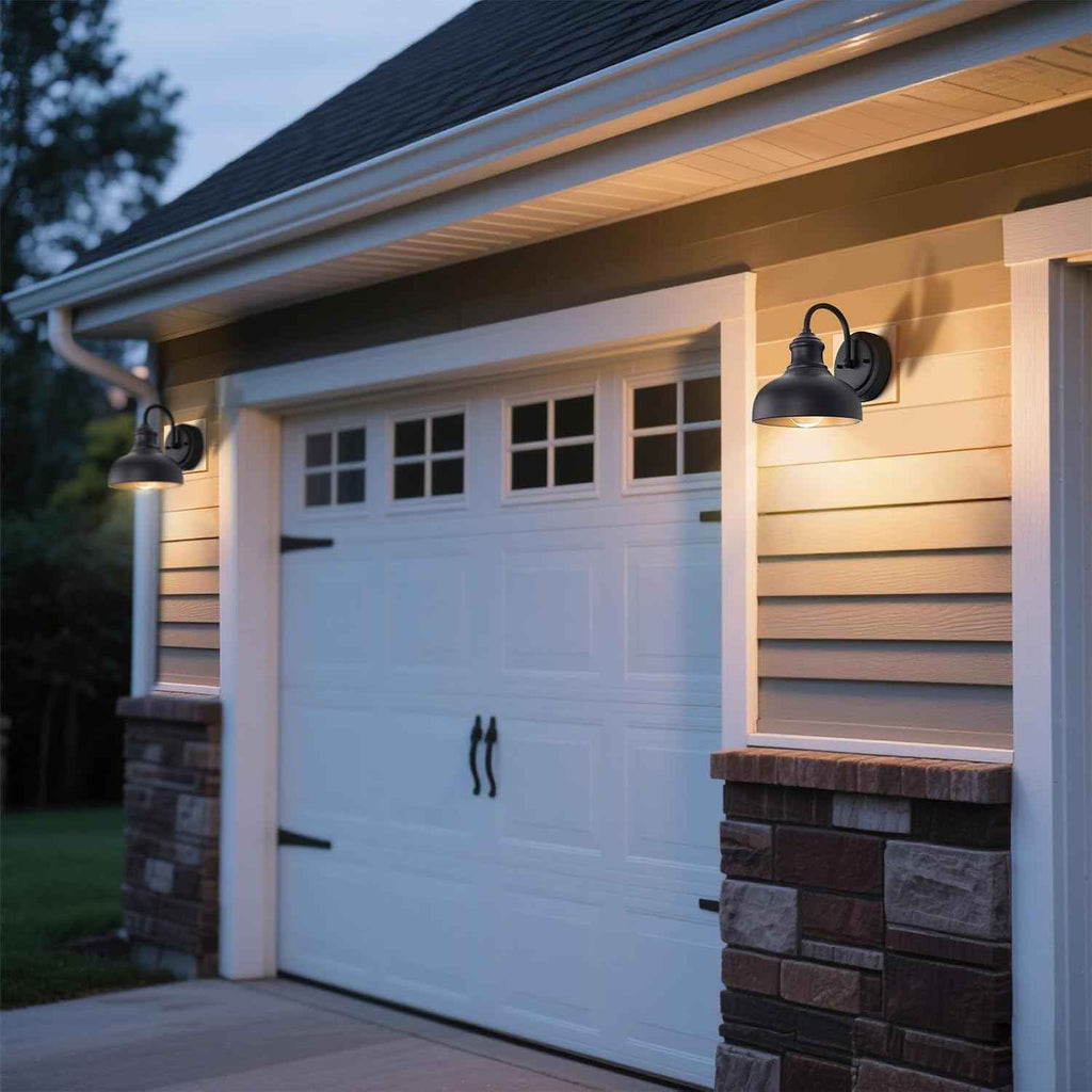 Black Outdoor Gooseneck Lighting for Barn 7 Inch Farmhouse Exterior Light Fixtures with Wall Mount, Small Porch Light with Brass Interior, Outside Gooseneck Wall Sconce for House Garage Patio