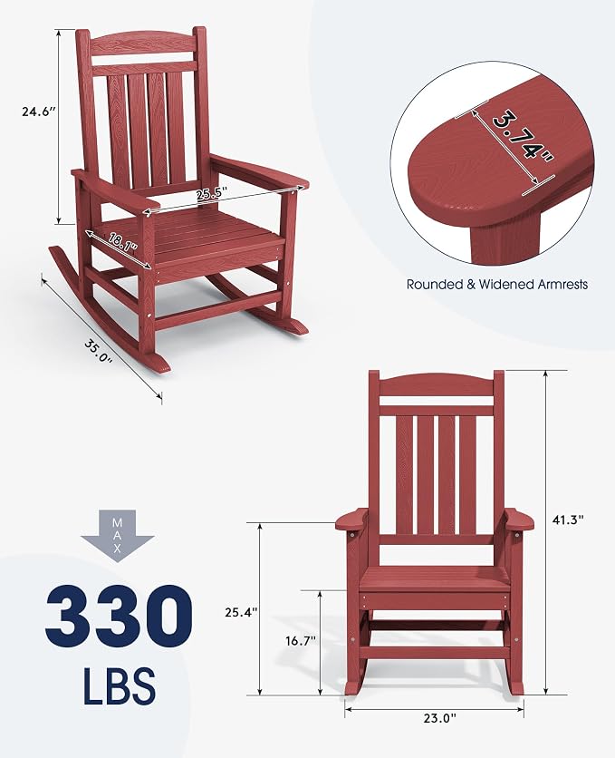 KINGYES Outdoor Rocking Chair Set of 2, High Density Polyethylene Patio Rocking - Image 3