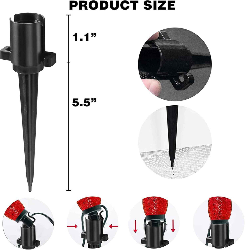Dazzle Bright 5.5 Inch 100 Pcs C9 Christmas Light Ground Stakes for Outdoor Decor - Black Plastic Spikes for Lawn, Garden, Patio