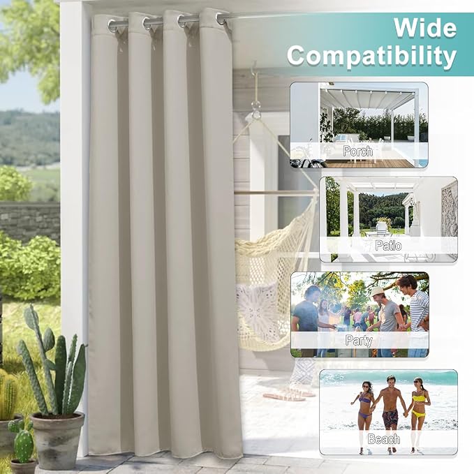 NICETOWN Outdoor Curtain for Patio Waterproof Extra Wide 84 inch, Sun Blocking - Image 6