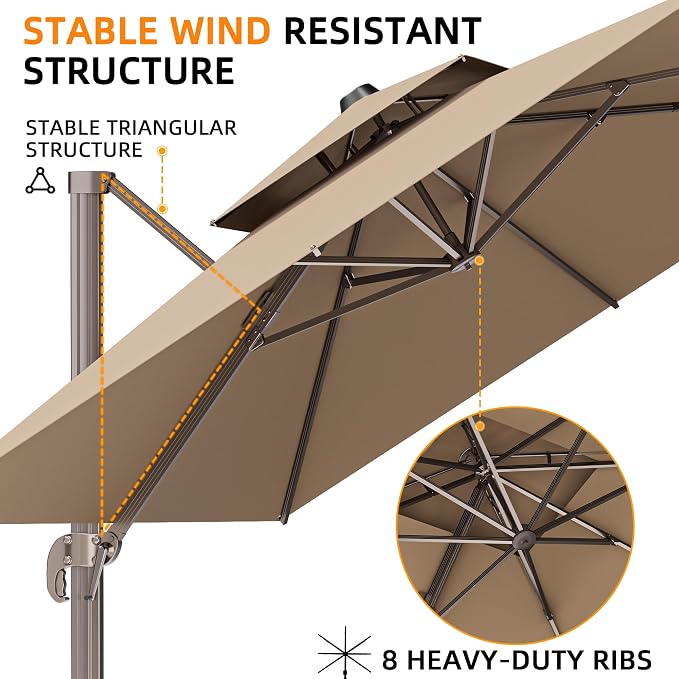 9' X 12' Patio Umbrellas Double Top Large Rectangle Umbrella Heavy Duty - Image 2