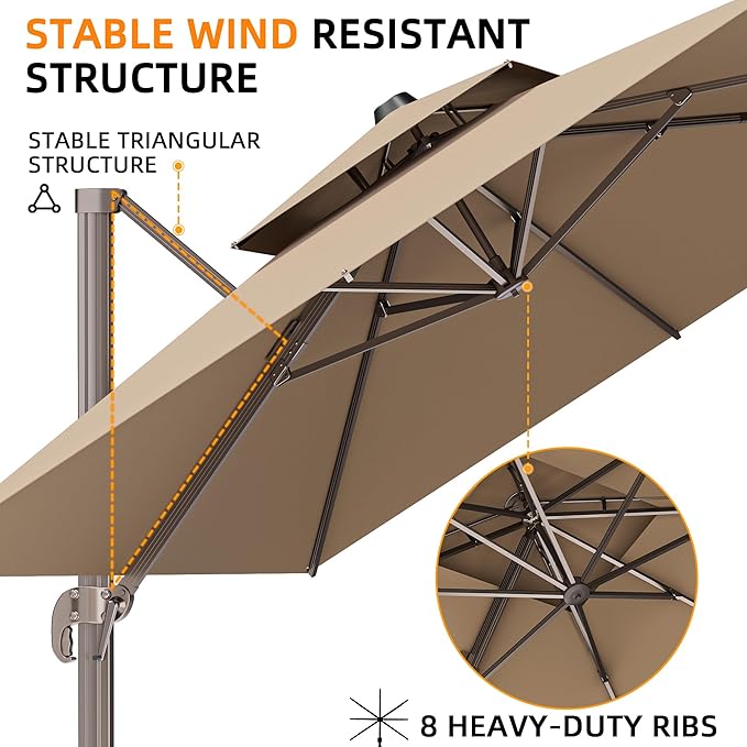 9' X 12' Cantilever Outdoor Patio Umbrellas - Image 6