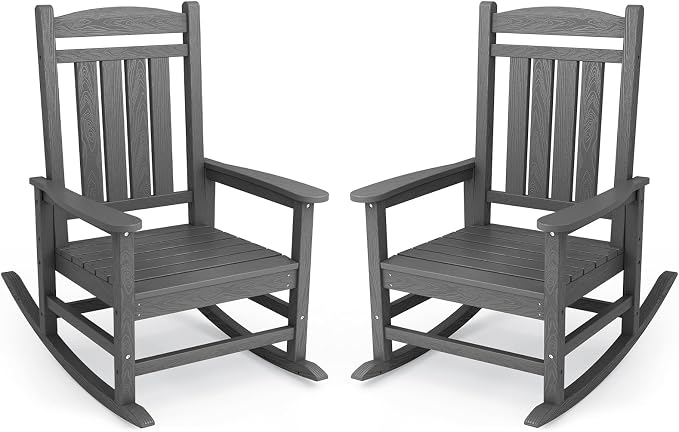 KINGYES Oversized Outdoor Rocking Chair Set of 2, HDPE Patio Rocking Chairs by KINGYES