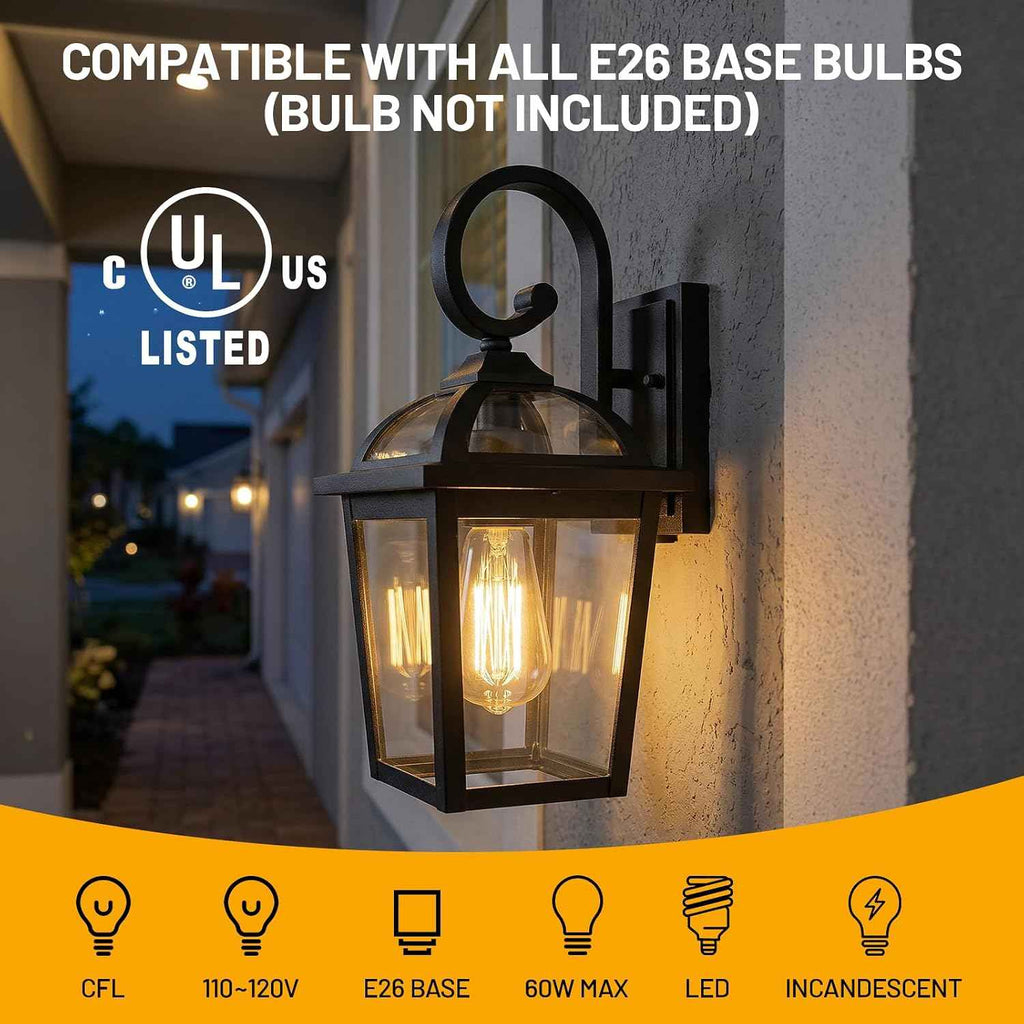 Front Porch Lights Outdoor Wall Lights Exterior Wall Sconce Light | Modern Farmhouse Outdoor Wall Lantern with Clear Glass, Weatherproof Aluminum Black Exterior Light Fixtures for Porch Patio