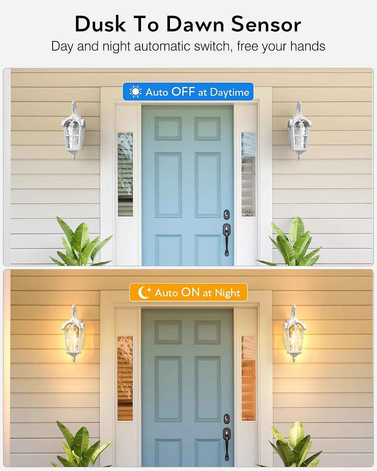 VIANIS White Porch Lights Outdoor, Dusk to Dawn Light Fixtures Wall Mount | Exterior Lighting for House with Ripple Glass, Lantern Fixture for Patio Garage Coach, Anti-Rust Waterproof, Easy to install