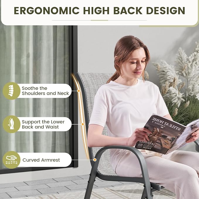 UDPATIO Patio Chairs Set of 4, Stackable Outdoor Dining Chairs - Image 6