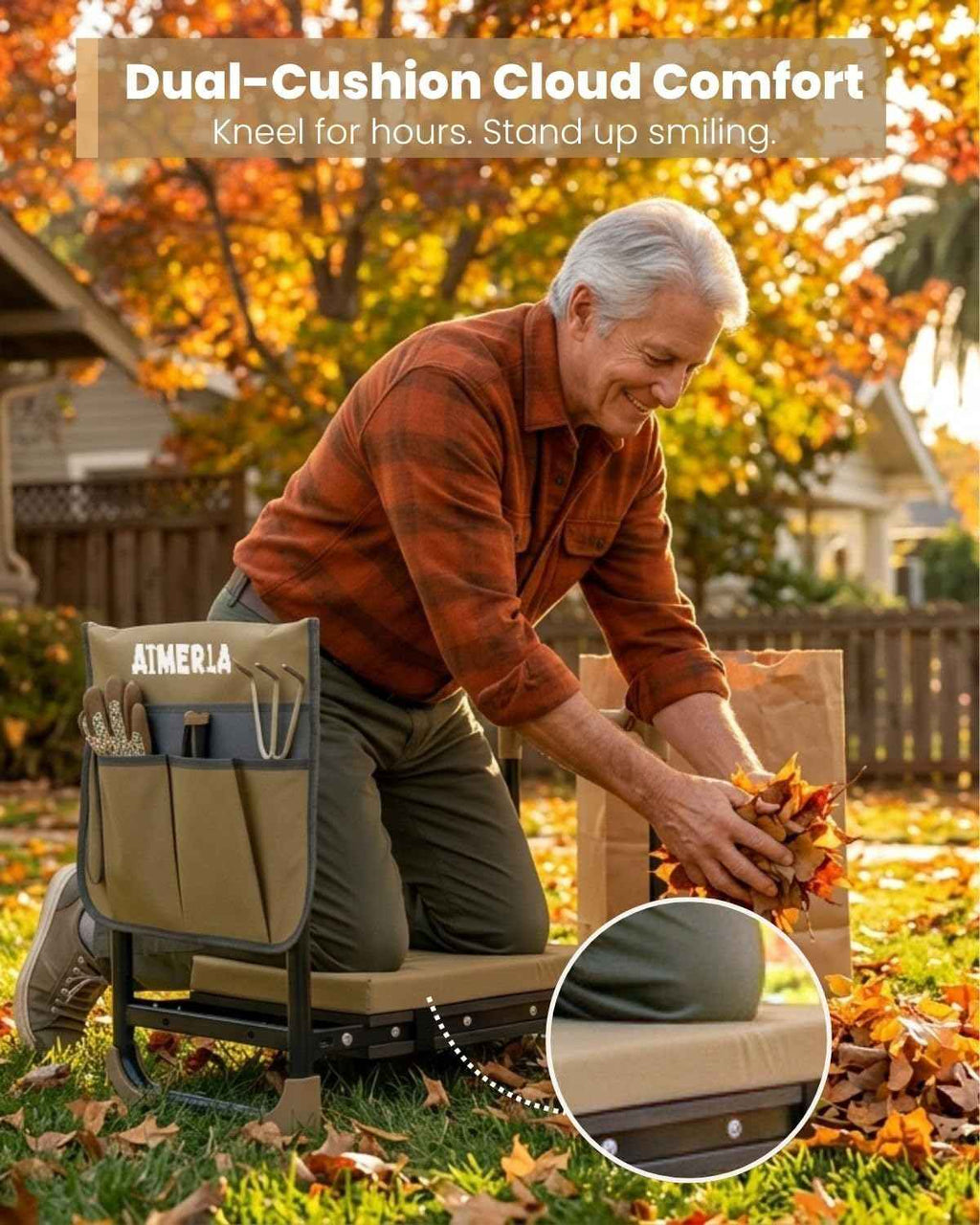 Aimerla K7 Foldable Garden Kneeler Seat, Upgraded Anti-Slip Base, 350LBS Capacity, 10.2" Wide EVA Pad & Detachable Cloud Cushion, 2-in-1 Kneeler Bench for Seniors, Gardening Gifts for Parents