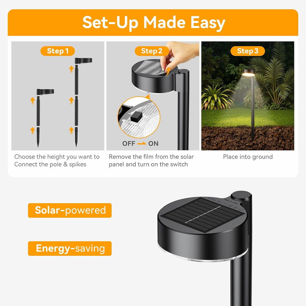 Ahaorigin 8 Pack Solar Pathway Lights Outdoor, 12 Brighter LEDs Solar Lights Outdoor Waterproof, Up to 12 Hrs Modern Path Light for Yard Garden Walkway Driveway Lawn, Warm White