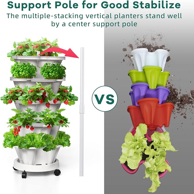 7 Tiered Strawberry Vertical Planter 2 Pack, Stackable Tower Garden Planter - Image 8