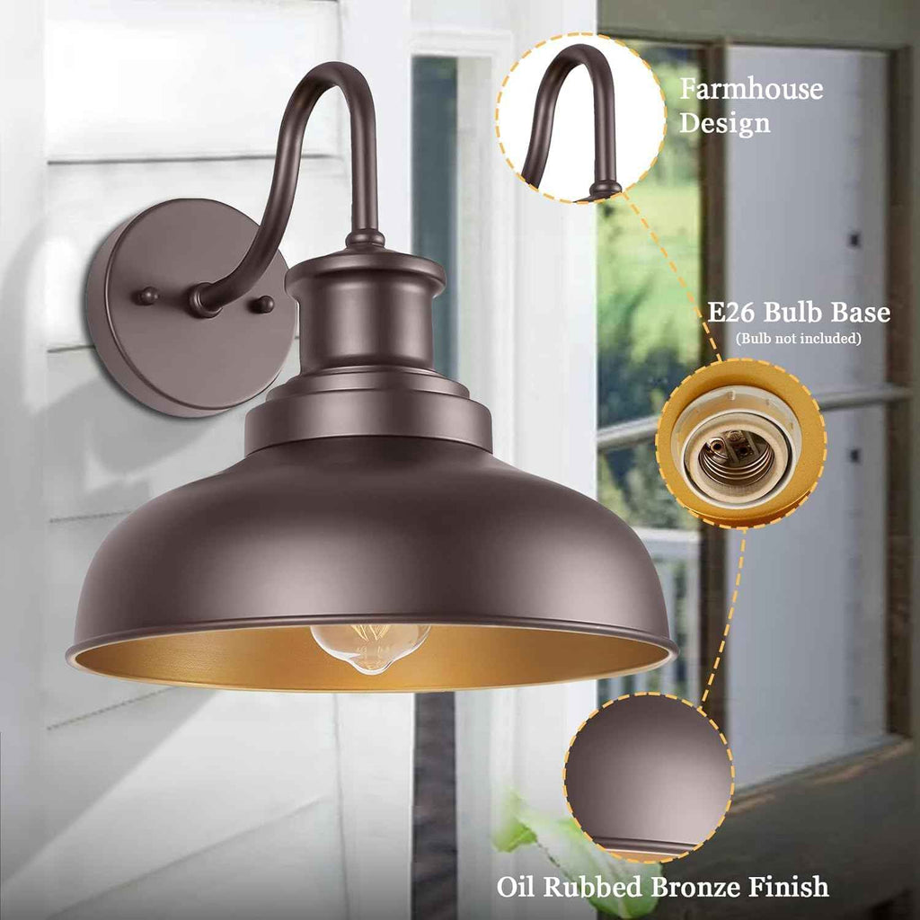 Outdoor Barn Light Outdoor Wall Sconce Farmhouse Exterior Wall Mount Light Vintage Wall Lighting Fixture Industrial Bronze Lantern for Porch, Entryway, Garage, 1 Pack, RZ007 ORB