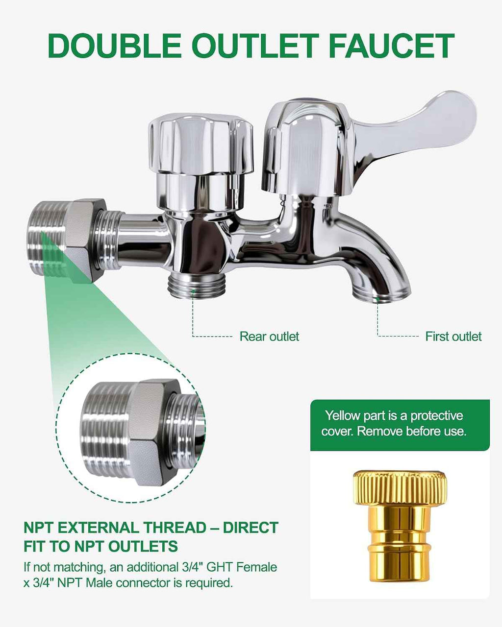 Drip Irrigation System for Garden, 180FT Tubing | Auto watering system with 1/2" & 1/3" tubing, dual faucet, adjustable nozzle emitters. For greenhouse, lawn, potted plants