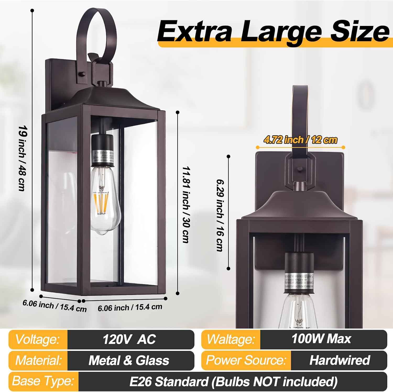 Large Bronze Outdoor Wall Lantern 19" Outside Lights for House | Exterior Light Fixture Oil-Rubbed Bronze, Industrial Wall Mount Farmhouse Wall Sconce Waterproof, Porch Lighting for Patio