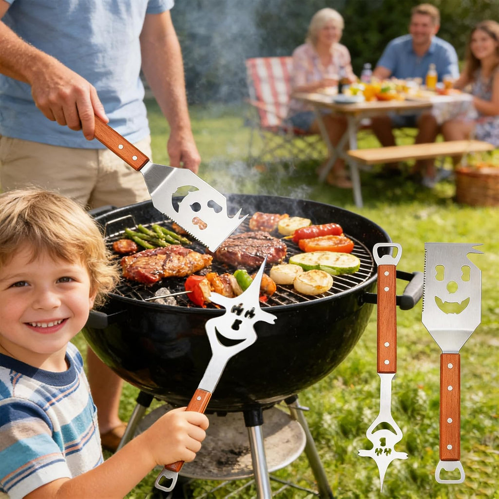 2 PCS Grilling Accessories Birthday Gifts for Men,Dad Funny Grill Tools Set | Heavy-Duty Stainless Steel 7-1 Grill Spatula & 5-1 Fork BBQ Tool Set with Wooden Handles,BBQ Accessories for Outdoor Grilling