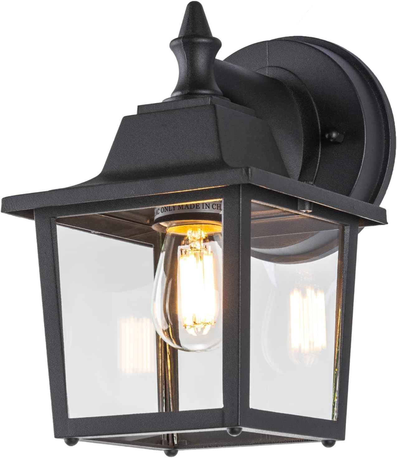 LIT-PaTH Outdoor Wall Light Fixture, Antirust Aluminum Glass, Black 1 Pack | Exterior Porch Light Wall Sconce Lantern for House Patio Garage, Waterproof Rustproof, E26 Socket 60W Max