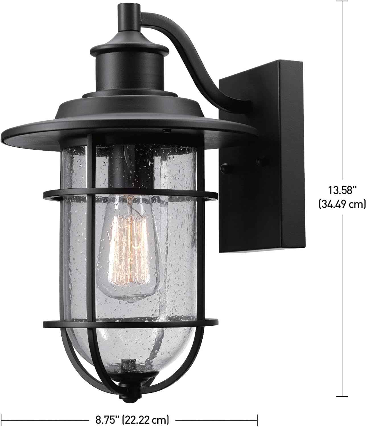 Globe Electric 44094 1-Light Outdoor/Indoor Wall Sconce, Black Finish, Seeded Glass Shade, Coastal Modern Design, Weather-Resistant, E26 Base