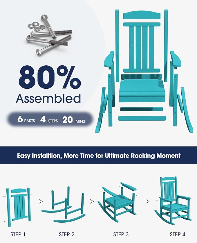 KINGYES Outdoor Rocking Chair Set of 2, High Density Polyethylene Patio Rocking - Image 3