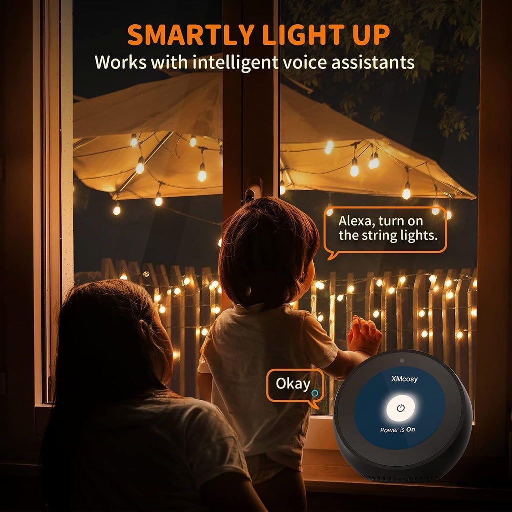XMCOSY+ Patio Lights, Smart 50Ft Outdoor String Lights with 25 G40 Bulbs | Dimmable LED Globe Bulbs, APP Control, Works with Alexa, IP65 Waterproof, Connectable Design for Outdoor Patio Decor