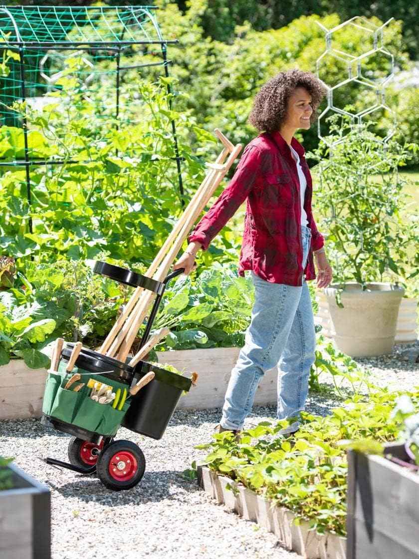Gardener's Supply Company Heavy Duty Mobile Tool Storage Caddy | All in One Easy-Roll Garden Utility Cart Carrier, Includes 5-gallon Bucket, Fabric Organizer with Multiple Pockets