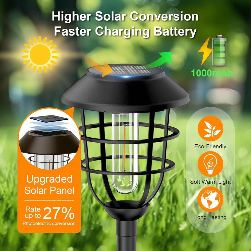 Bright Solar Lights Outdoor, Metal Solar Pathway Lights Outdoor IP65 Waterproof 6 Pack Solar Garden Lights with Auto On Off for Yard, Patio, Walkway, Driveway and Landscape Decoration,Warm White