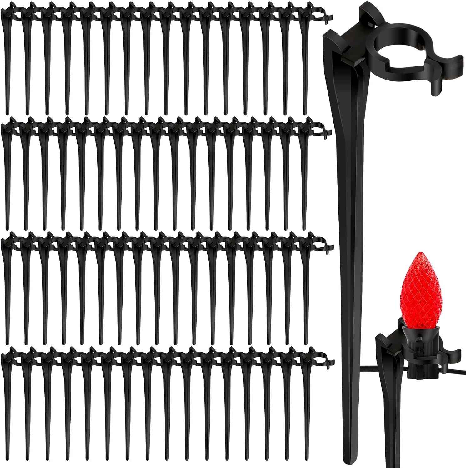 Augshy 24 Pack Christmas Light Stakes, 7.5 inch Yard Lawn Holiday Light Ground Stakes for C7 C9 Outside String Lights Universal Outdoor Light Holders for Christmas Decoration Garden Lawn Path Black