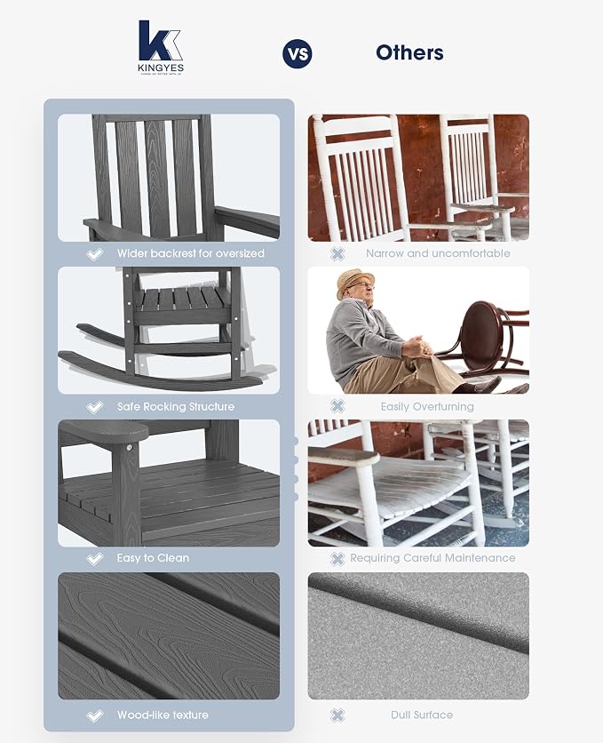 KINGYES Oversized Outdoor Rocking Chair Set of 4, All-Weather Patio Rocking - Image 8