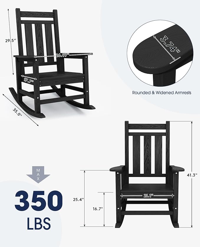 KINGYES Oversized Outdoor Rocking Chair Set of 6, All-Weather Patio Rocking - Image 3