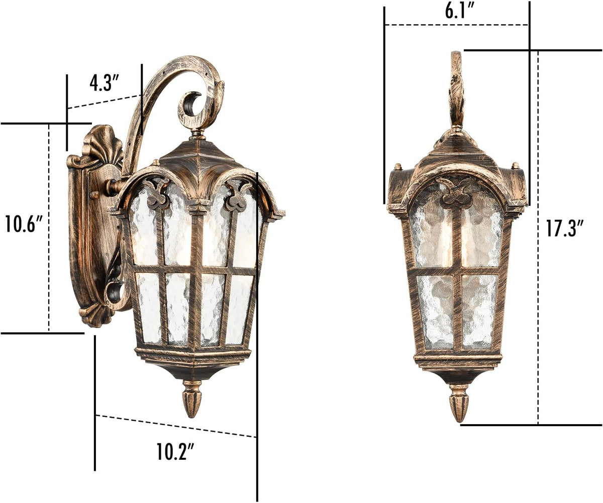 YUBOLE Outdoor Wall Lights Waterproof Wall Sconce Hammered Texture Glass | Exterior Wall Lantern for Front Porch Patio Garage Weather Resistant, Antique Brass