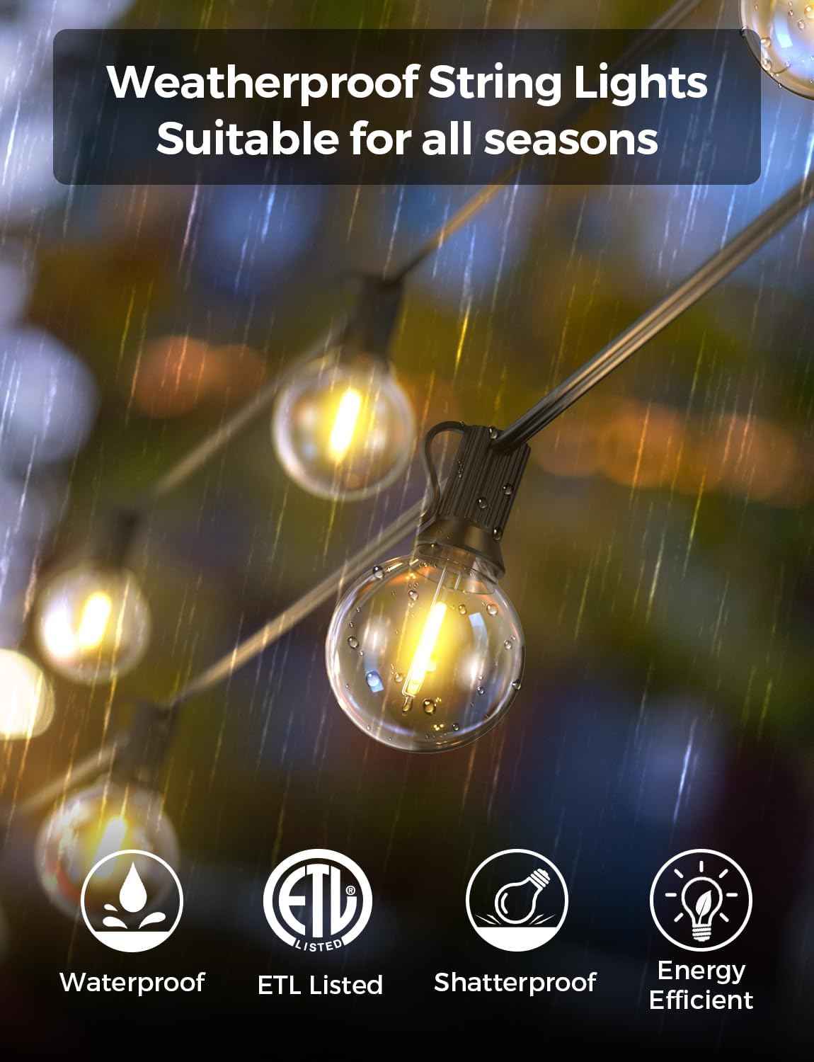 XMCOSY+ Patio Lights, Smart 50Ft Outdoor String Lights with 25 G40 Bulbs | Dimmable LED Globe Bulbs, APP Control, Works with Alexa, IP65 Waterproof, Connectable Design for Outdoor Patio Decor