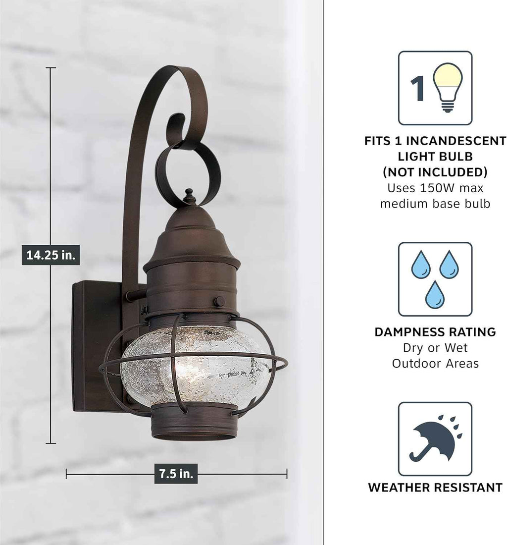 Designers Fountain Nantucket Outdoor Light Fixture, 14.25 Inch Exterior Wall Lantern Sconce for Front Door, Patio and Porch, Rustic, 1751-RT