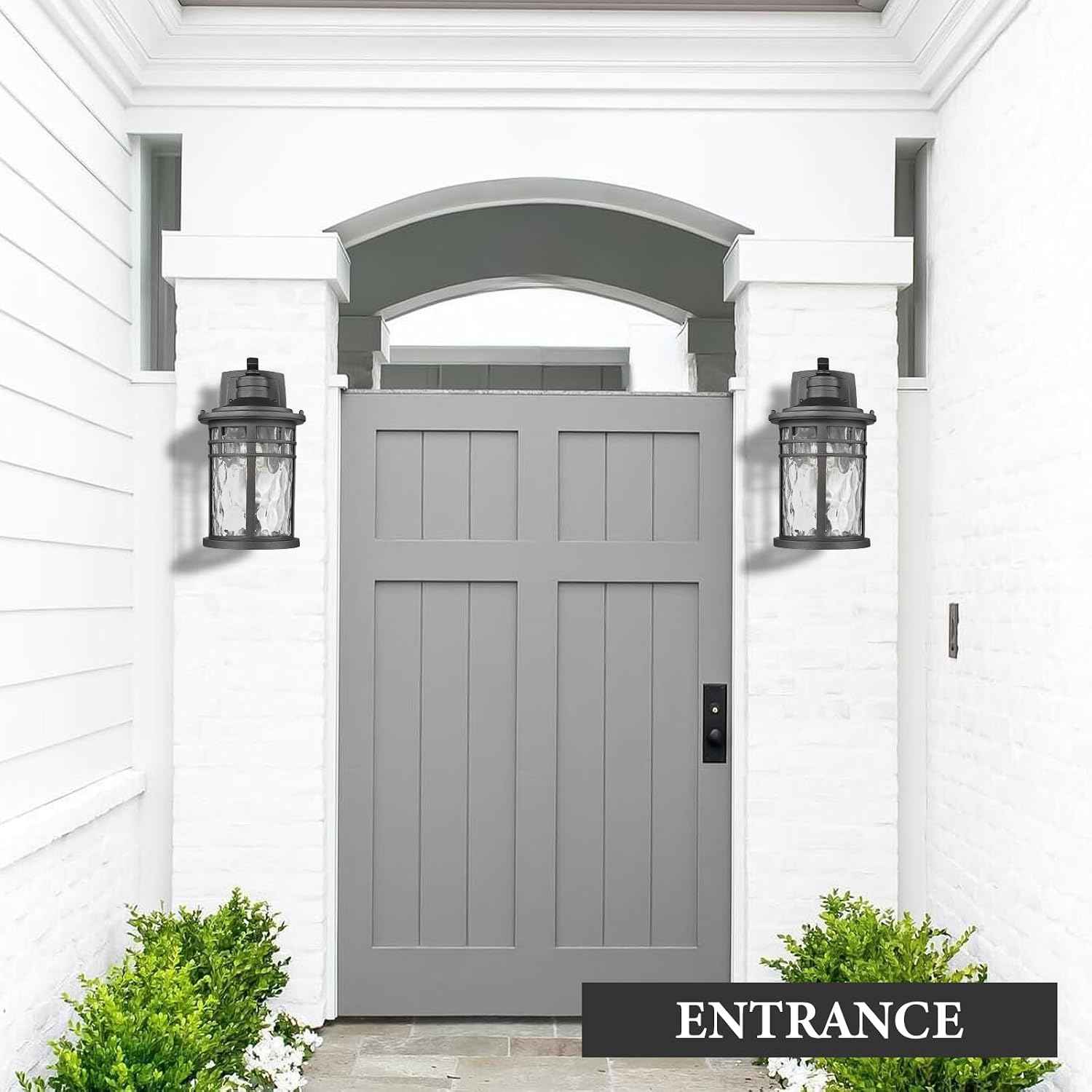 Darkaway Outdoor Porch Lights Wall Mount, Outside Light Fixtures Sconces Wall Lighting with Water Ripple Glass Waterproof Exterior Lights for Patio Yard House Hallway Doorway Garage