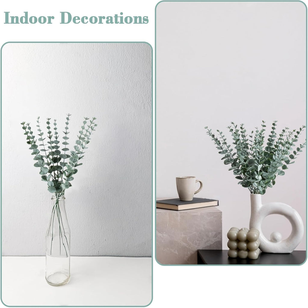 Sukh 24pcs Artificial Eucalyptus Stems - Faux Eucalyptus Branches Decor | Realistic Fake Greenery Plant, Flower Bouquet for Vase Filler, Wedding Centerpiece, Christmas, Home Indoor Outdoor Decoration
