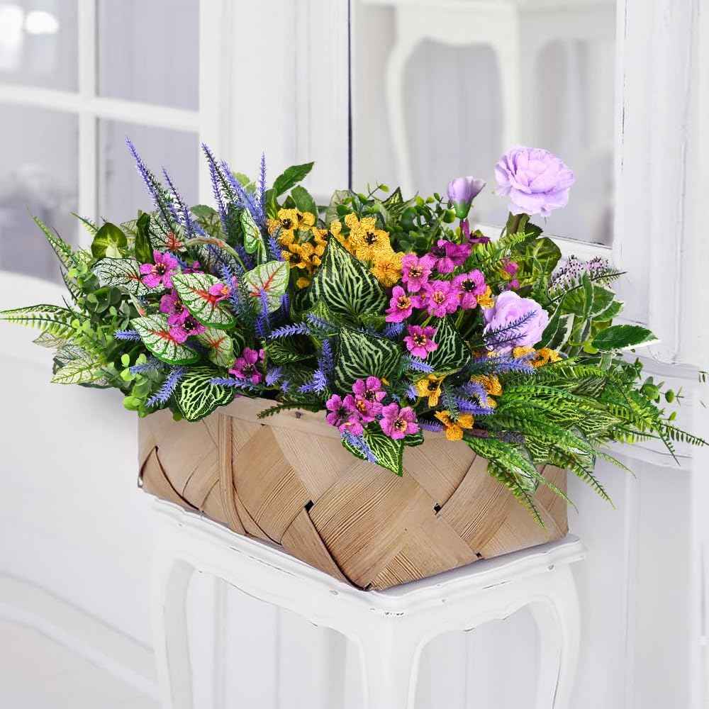 22Pcs Fake Greenery Stems Plants Outdoor UV Resistant Artificial Lavender Flowers fake bushes greenery shrubs for Indoor Outside Hanging Plants Garden Front Porch Patio Wedding Farmhouse Décor
