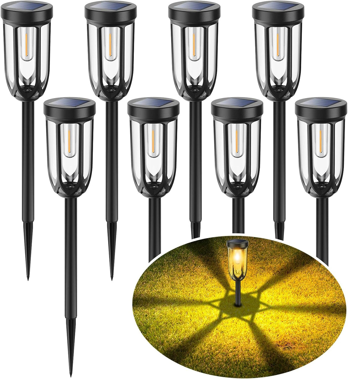 8Pack Solar Pathway Lights Outdoor, IP65 Waterproof Bright Auto On/Off | Easy Install, 800mAh Battery 6–8H charge 10-12H Working,Solar Landscape Lights for Garden Patio Yard Driveway Lawn Warm White