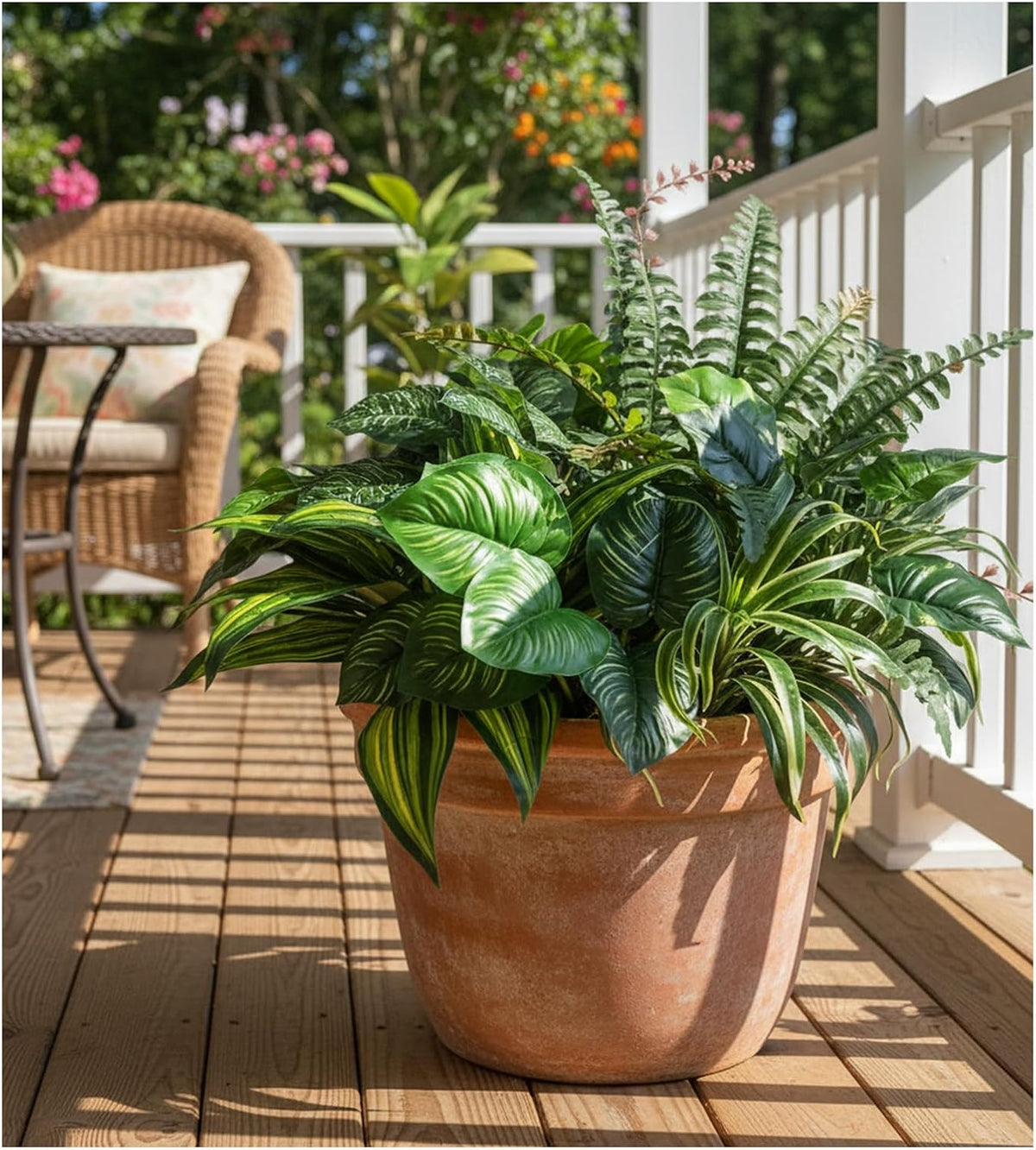 Large Realistic Faux Outdoor Plants, Artificial Greenery Set | Silk Leaves, UV Resistant Plastic Stems, Patio, Porch, Garden Decor, Lifelike Plants for Planters and Front Door Decorations