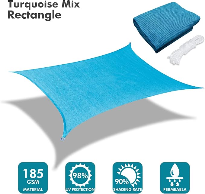 KANAGAWA 10'X24' Turquoise Mix Custom Size Sun Shade Sail Rectangle UV Block - Image 2