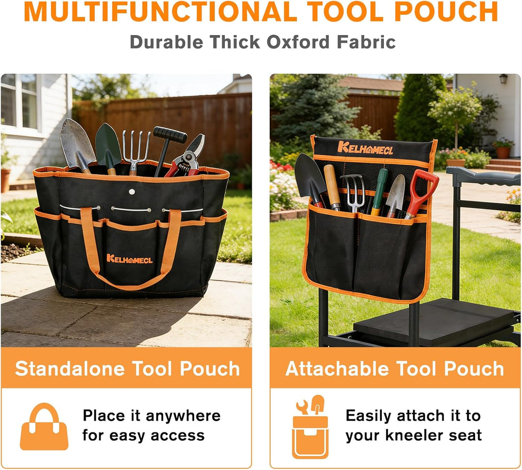 Garden Kneeler and Seat, Extra Wide Thick EVA Pad, Heavy Duty Foldable Garden Bench Holds 350lbs, Ergonomic Kneeling Stool with Garden Tool Pouches, Gardening Gifts for Women, Men & Seniors
