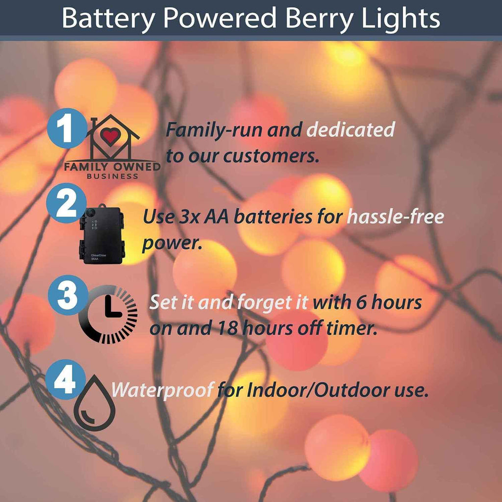 QBIS Battery Powered Halloween Lights, 40 Berry Lights, Orange Yellow Red | 40 Battery Operated Cluster String Light, Fall Decor, Thin Black Wire, 6.5ft, Timer, Indoor Outdoor for Window, Fireplace