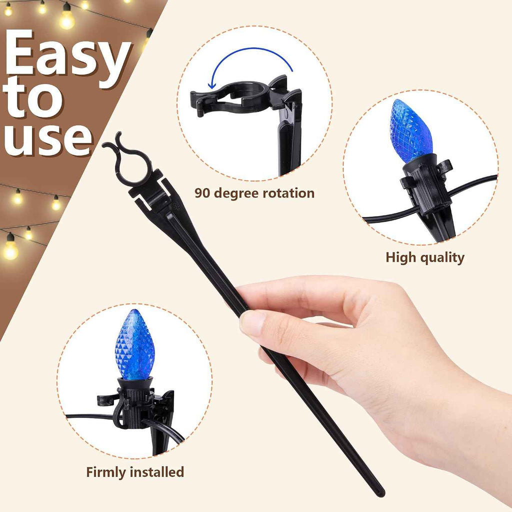 EBaokuup 100pcs 7.5 Inch Christmas Light Stakes,Yard Lawn Light Stakes for C7 C9 Christmas String Lights,Universal Outdoor Light Holders for Christmas Decorations Garden Patio Path (Black-7.5")