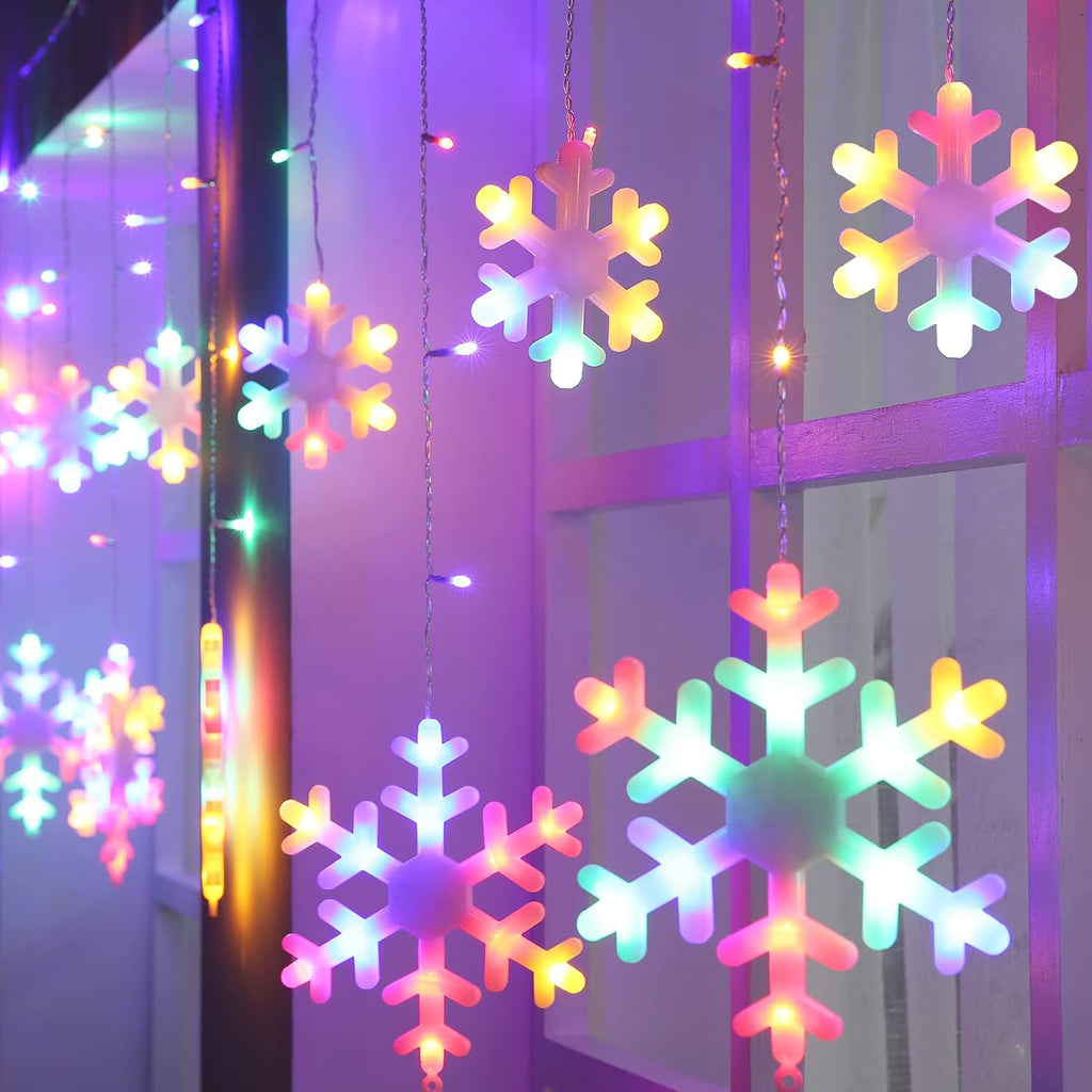 Christmas Snowflake Lights Outdoor, 17.22ft 264 LED Snowflake Icicle Lights with 22 Drops, 8 Modes connectable Plug In Christmas Light Waterproof for Eaves, Garden, Indoor & Outdoor Decor (Multicolor)
