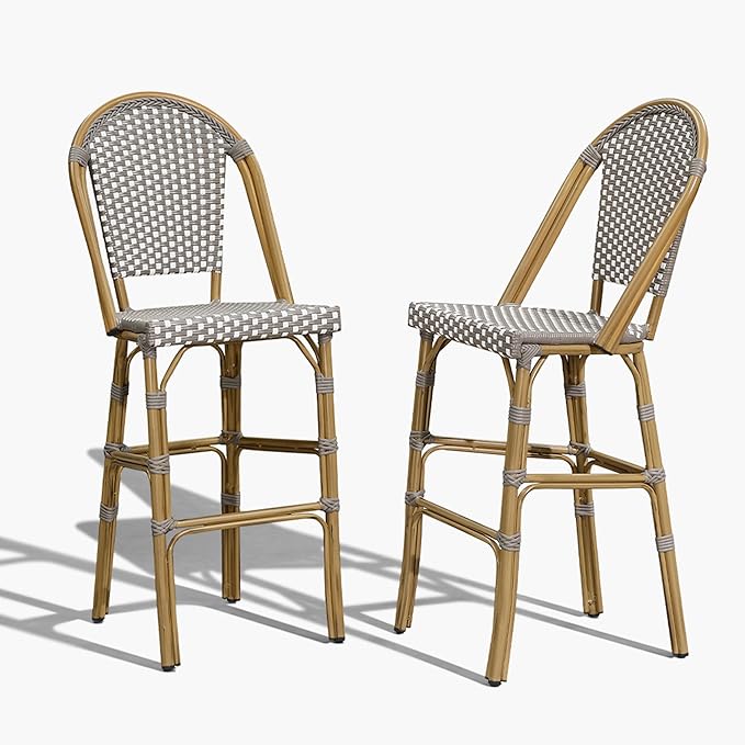 PURPLE LEAF French Bar Stool Set of 2 Bamboo Print Finish Patio Bar Stools by PURPLELEAF