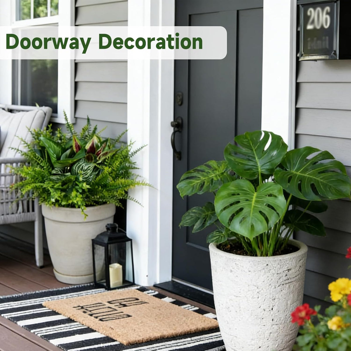25 Bundles Outdoor Artificial Plants and Flowers Greenery Stems UV Resistant Fake Stems Plastic Leaves for Front Porch Home Decor Garden Porch Planter Window Box