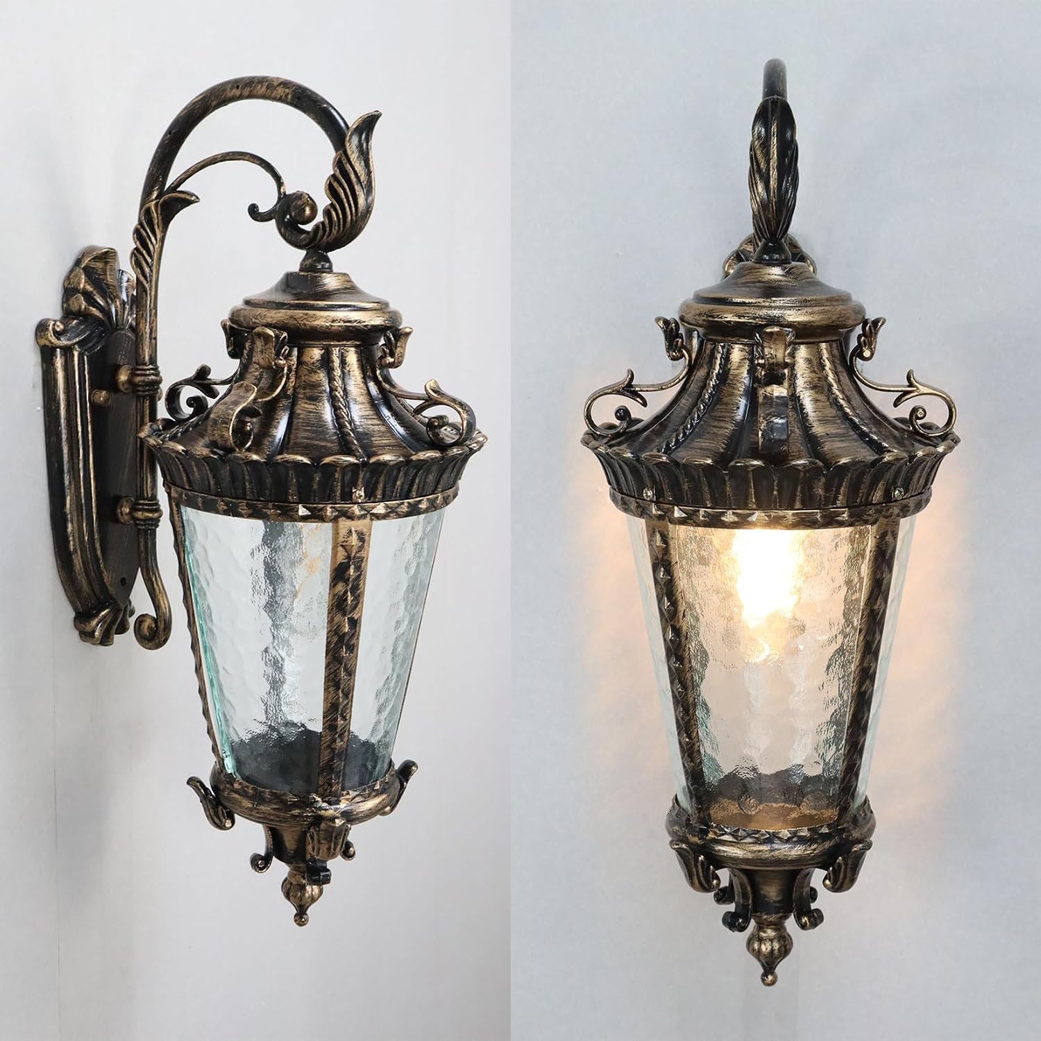 SAMTEEN Vintage Bronze Outdoor Wall Light Fixtures | 21-Inch Exterior Wall Sconce with Water Glass Shade, Waterproof Wall Lantern Aluminium Porch Lights for Garage Yard House