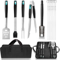 5-Piece Grill Tools Set, Heavy Duty BBQ Utensils with Extra Tough Wire Brush, Spatula, Tongs, Fork & Basting Brush – Outdoor Grilling Accessories & Gifts for Men Dad (Camping, Backyard)