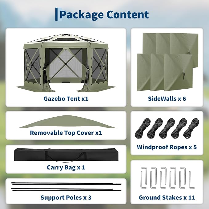 13x13FT 6-Sided Pop Up Gazebo Tent，One-Push Setup Canopy Tent - Image 9