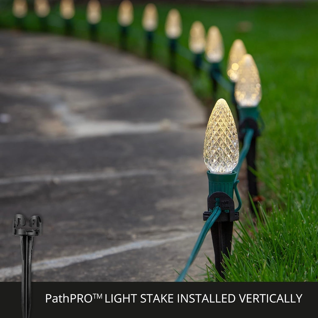 25-Pack PathPRO Christmas Light Stakes for Yard C9 or C7 Ground Stakes for Lights, Universal Light Stakes Heavy-Duty for Vertical or Horizontal Display, SPT1 or SPT2, 18 or 20 Gauge Wire – Made in USA