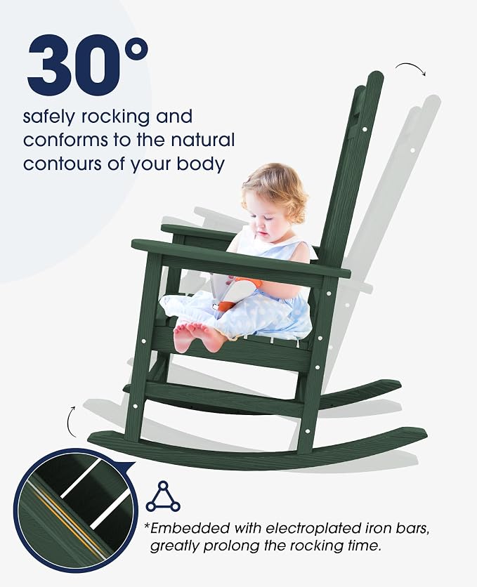 KINGYES Oversized Outdoor Rocking Chair Set of 2, All-Weather Patio Rocking - Image 5