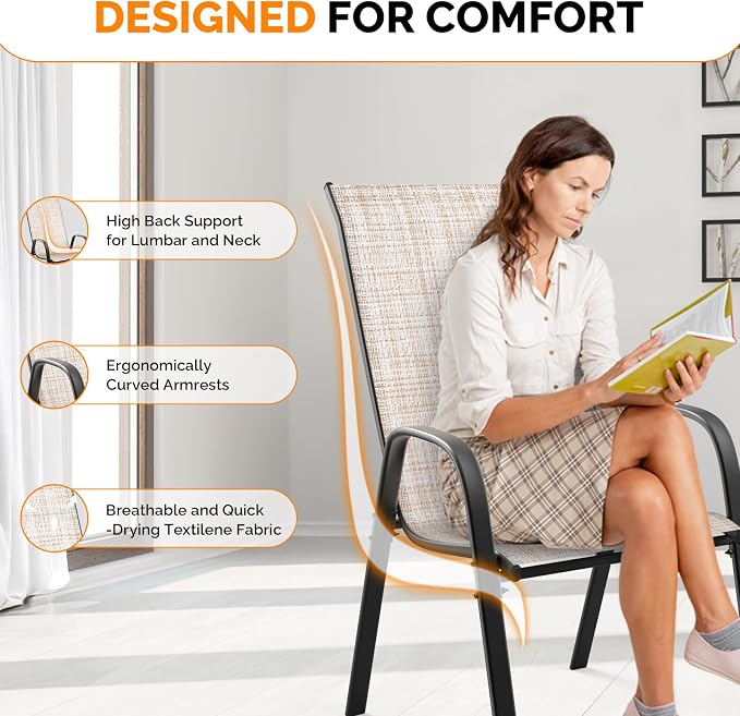 VINGLI Patio Chairs Set of 6 – Stackable Outdoor Dining Chairs - Image 5