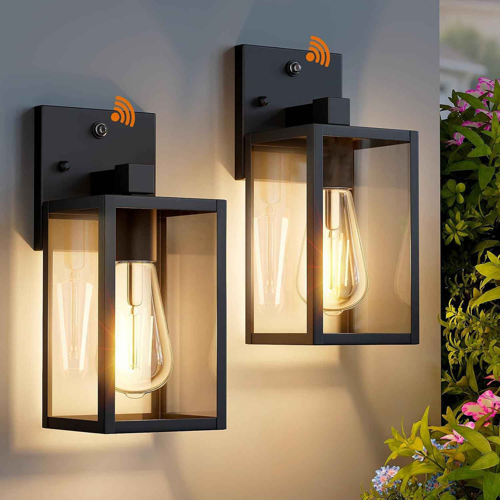 2 Pack Dusk to Dawn Exterior Lighting Fixtures Wall Mount, Sensor Outside Front Porch Lights for House, Outdoor Lantern Lamp, Waterproof Wall Sconce Lights, Black Coach Light for Garage Entryway