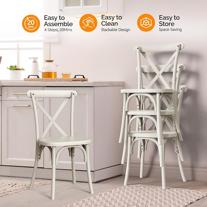 VINGLI Plastic Outdoor Dining Chairs Set of 2, Stackable Patio Cream White - Image 6