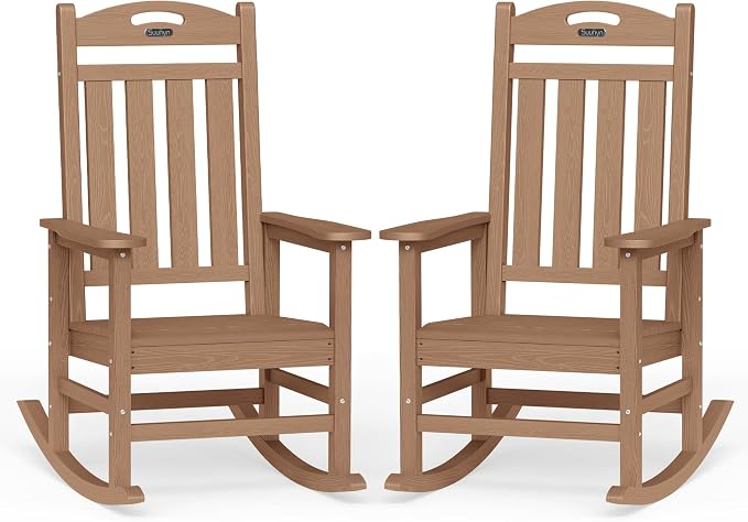 Oversized Rocking Chairs Outdoor Set of 2, High Back Porch Rocking Chair by Suunyn
